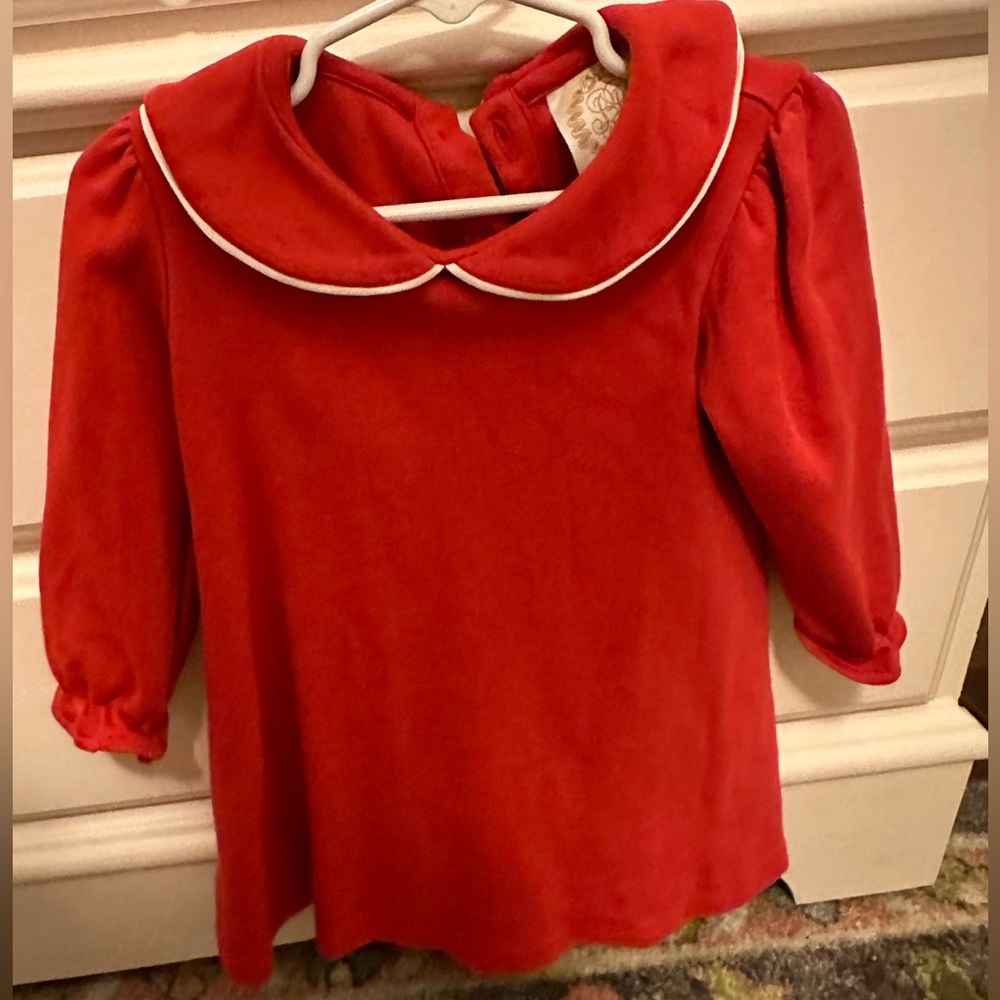 TBBC Sadie sweatshirt dress in Richmond red with white elbow patches